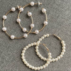 Gold & Pearl Hoop Earrings (set of 2)